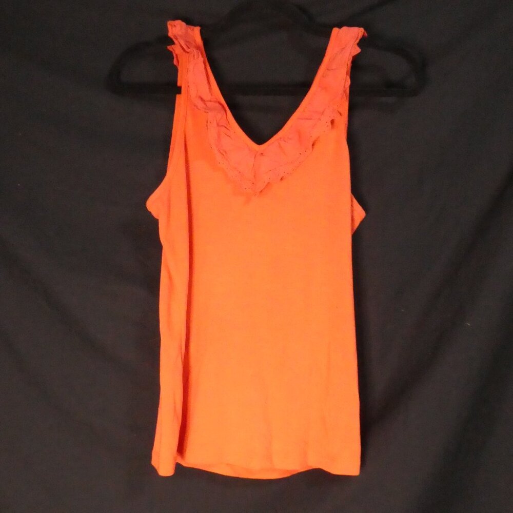 RENUAR | size 2 | Orange Sleeveless Top with Ruffle Neckline